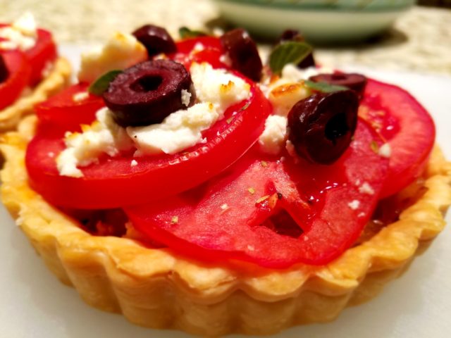 Tomato Tartlets with Feta, Olives & Oregano