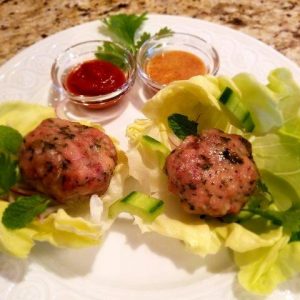 Vietnamese Chicken Meatballs in Lettuce Cups with Siracha and Soy-Sesame Dressing